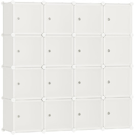 SONGMICS Regal System, Shoe Rack, Set of 16 Cubes, Plastic Closet Organizer with Doors, Modular Shelf, Storage for Clothes, Shoes, and Books, Easy Assembly, LPC443G01 (16 Cubes (123B x 123H cm), Cream White)