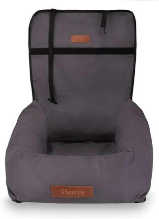 Крісло-ліжко для собак Petsen з іменем, сіре. Зручне автокрісло для собак маленьких порід, автоліжко з ліжком та поводок.