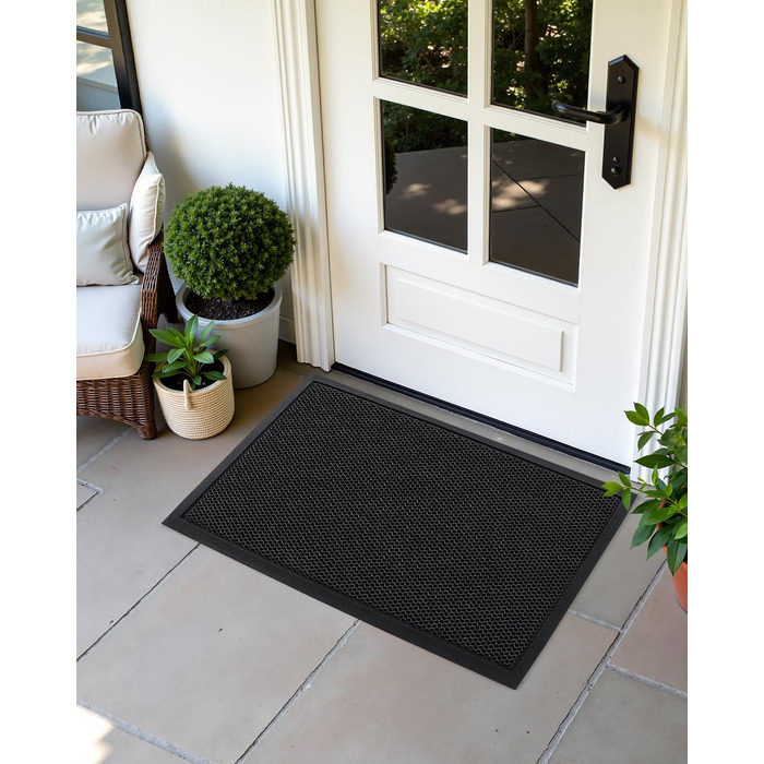 Килимок для дому та вулиці COLOR&GEOMETRY 43x76 см - антиковзаюча, легко миється, для входу, сірий/чорний
