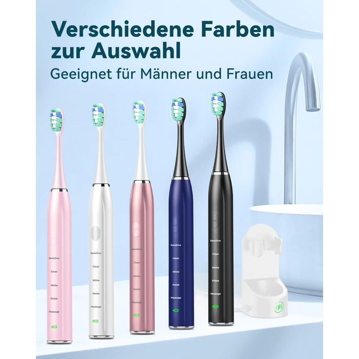 Електрична звукова зубна щітка для дорослих Roségold з відбілюючим ефектом - 8 насадок, 5 режимів, кейс для подорожей та зарядний пристрій