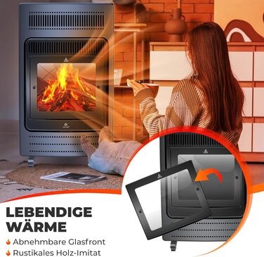 Газовий обігрівач KESSER® - газовий камін з інфрачервоним нагрівачем, 3.4 кВт, 2 режими, з газовим редуктором та шлангом, для бутану/пропану, антрацит