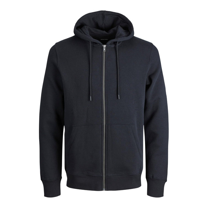 Чоловіча однотонна толстовка з капюшоном на блискавці Jack & Jones Zip Hoodie, чорна, розмір 4XL