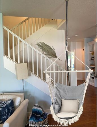 Chihee Hanging Chair Hanging Swing Maximum 500 lbs Includes 2 Cushions Steel Spreader Bar with Anti-Slip Grooves Portable Hanging Chair Side Pocket Large Macrame Bohemian Chair Indoor Outdoor