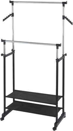 WENKO Clothes Rack Folding, Clothes Storage with Adjustable Clothes Rail and Wheels, Plastic/Metal, 88 x 100-168 x 11-49 cm, Chrome/Grey (169 x 43 x 89.5 cm)