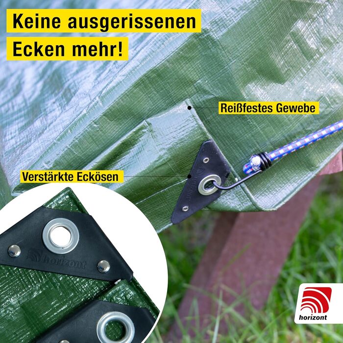 Waterproof tarpaulin 260g/m² 8x10m with tear-resistant eyelets, sandbox and pool cover, woven tarpaulin for car, motorcycle, bicycle - Windproof cover for outdoor use, green