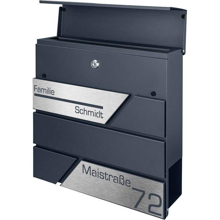 Поштовий ящик з газетницею антрацит, нержавіюча сталь, настінний, з замком та газетницею - лазерне гравіювання