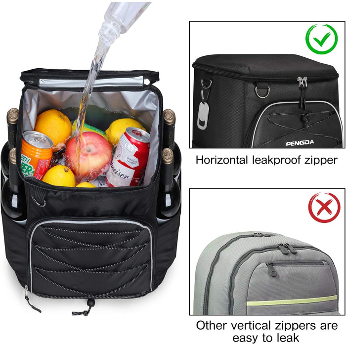 Рюкзак-холодильник PENGDA 25L: ізольований, водонепроникний, для пікніків, кемпінгу, пляжу - чорний