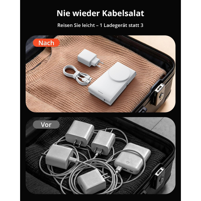 Складана зарядна станція GEEKERA 3-в-1 для iPhone 17/16/15/14/13/12, Apple Watch та AirPods, MagSafe сумісна, біла