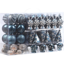 Набір прикрас для ялинки Sea Team 77 шт. – міцні кулі, прикраси, кулі-підвіски, подарункова упаковка (кам'яно-блакитний)