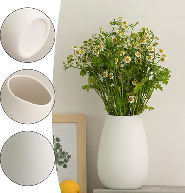 Керамічна ваза RANJIMA біла, ваза для квітів, декор, сучасний стиль, кругла, для пампас трави, 17 см, для дому та офісу