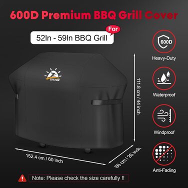 Чохол для гриля Zettum 152 см, водонепроникний, важкий PU, для Weber Genesis 300, Char Broil, Dyna-Glo, Nexgrill (152x66x111 см)