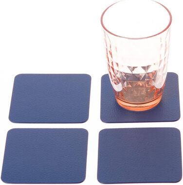Placemats and Coasters (Set of 4) made from recycled leather, 4 placemats and 4 coasters, table mats, placemats 40 x 30 cm and coasters 10 x 10 cm (40 x 30 cm, Blue)