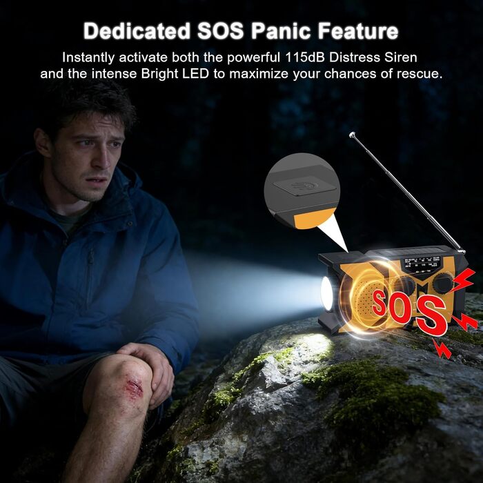 Радіо Kurbelradio 2026 з ручним заводом, аварійне радіо 2000mAh з SOS-сигналом та LED-ліхтариком, портативне динамо-радіо AM/FM для кемпінгу, туризму, виживання - помаранчеве