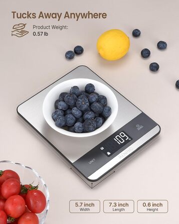 Кухонні ваги RENPHO Digital 5 кг, з 7 одиницями вимірювання, великий LCD-дисплей, платформа з нержавіючої сталі, вимірювання рідини, точність до 1 г