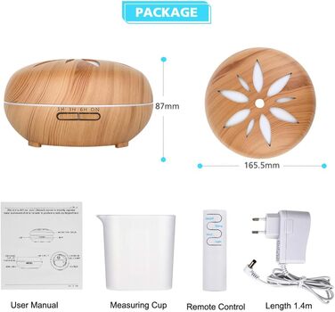 Дифузор ароматерапії GeeRic 550 мл з таймером, ультразвуковий зволожувач повітря, 7 кольорів LED, дерев'яний корпус