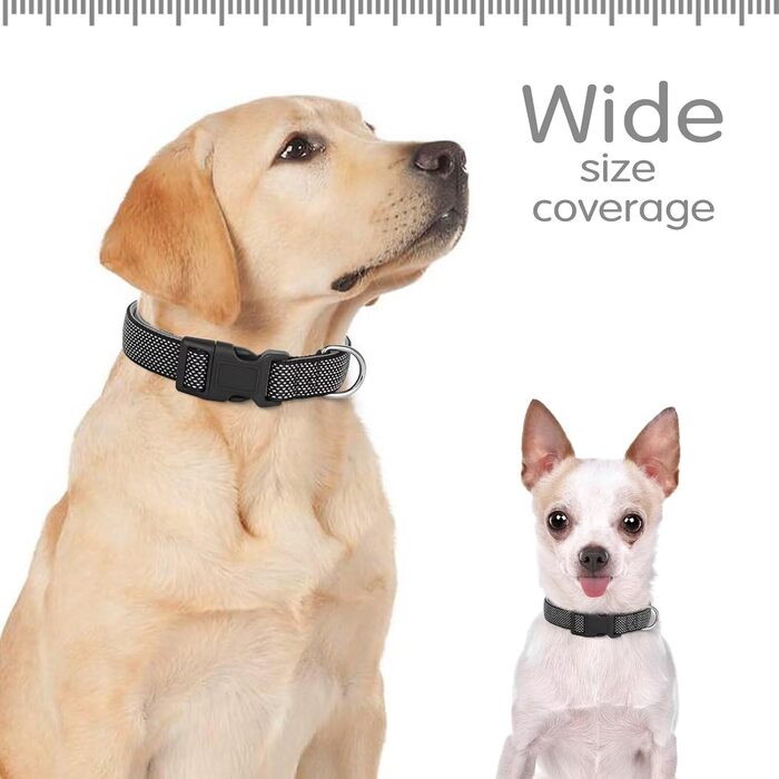 Світловідбиваючий нашийник для собак Didog з пряжкою, регульований, м'який неопрен, з підкладкою, нейлон, для малих, середніх та великих собак, зелений, L (обхват шиї 33-56 см)