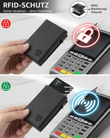 Чоловічий гаманець - тонкий з магнітною застібкою, відділенням для монет, захистом RFID, віконцем для ID, шкіряний, чорний (Tee-5)