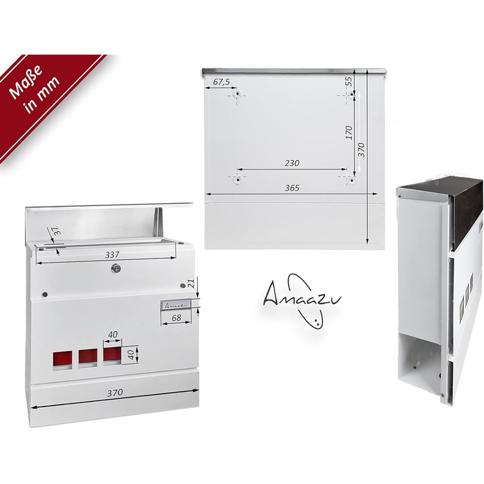 Поштовий ящик з нержавіючої сталі з оглядовим вікном та табличкою для імені, з відділенням для газет, замком (2 ключі), настінний, RAL 7016 (сірий), великий (XXL), білий