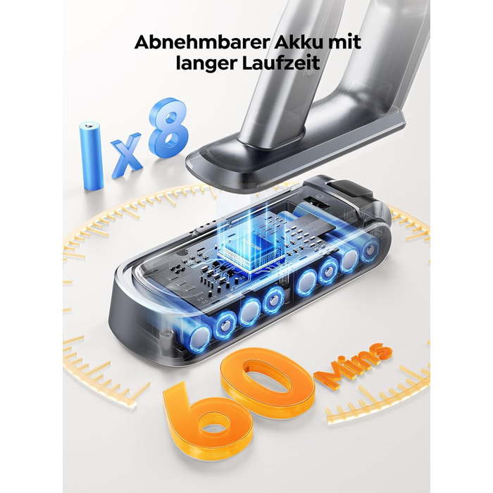 SMOTURE Бездротовий пилосос 650W, 50KPA, для видалення шерсті тварин, 60 хв роботи, самостійна підставка, зарядка на стіні, автоматичний режим для килима/підлоги