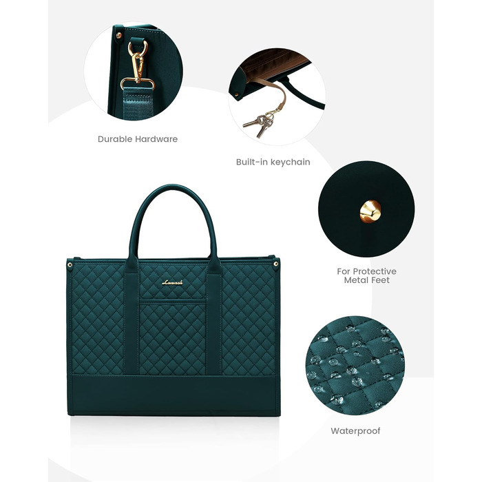 Сумка для ноутбука LOVEVOOK жіноча водонепроникна, велика сумка для роботи, навчання, офісу (17 дюймів, темно-зелена)