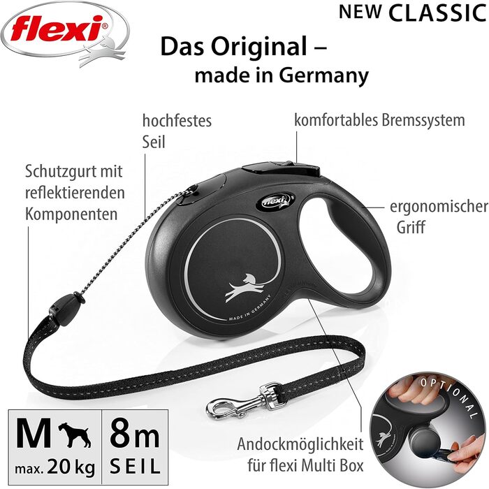 Рулетка для собак Flexi Classic M, 8 м, чорна (до 20 кг)