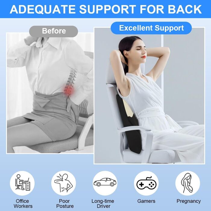 Подушка для спини з піни Memory Foam Schaum: ергономічна підтримка попереку для офісного крісла, авто та столу (чорно-бежева)