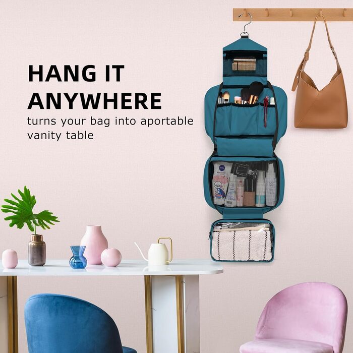 Чоловіча/Жіноча дорожня косметичка-органайзер з 4 відділеннями, велика місткість, компактна, зелена