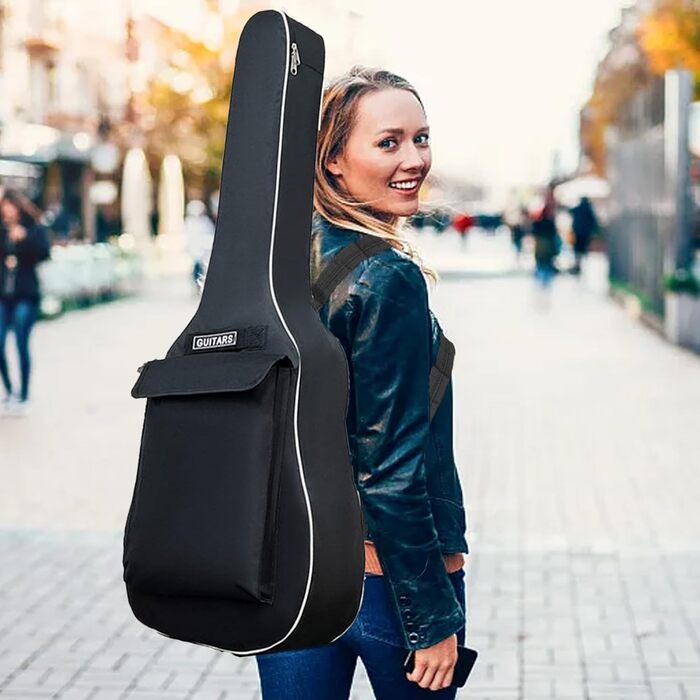 Водонепроникний гітарний кейс SUQ Oxford, 40/41 дюймів, з музичним принтом, нейлон, Gigbag для електро-, акустичної та концертної гітари, ударостійкий, 8 мм, водонепроникний (блакитний)