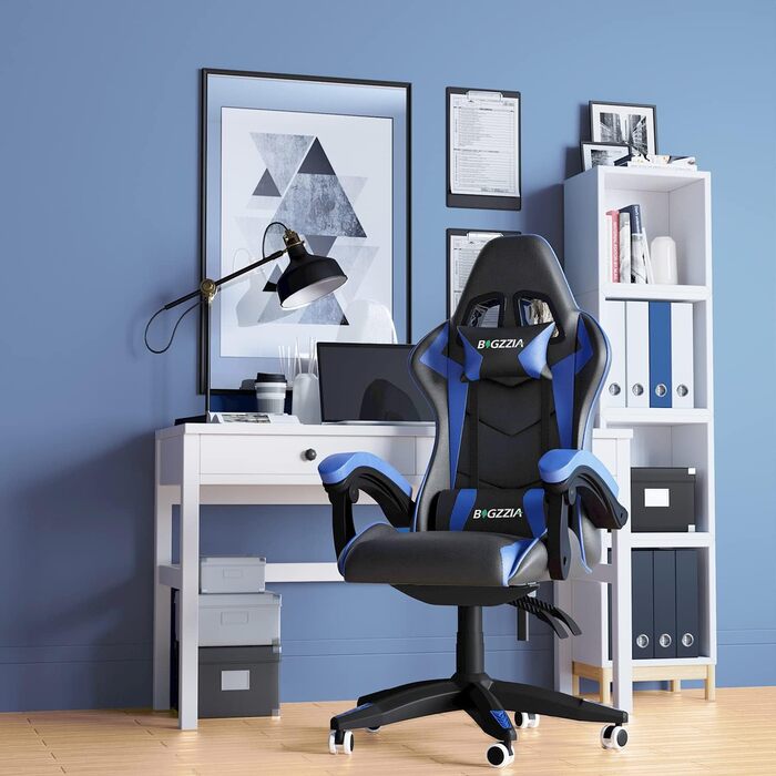 Геймерське крісло Racingreat Ergonomic: регульоване, з підголівником, PU-шкіра, для підлітків та дорослих, блакитне