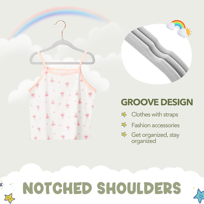 HOUSE DAY Набір дитячих плечистих вішалок, 60 шт., преміум-якість, сірі. Ультратонкі, неслизькі вішалки для дитячого гардеробу, 35,6 см.