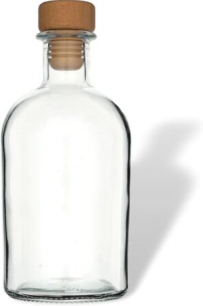 Gouveo 24-Piece Glass Bottles 100 ml Apothecary Design Round with Corks (HGK) - Small 0.1 l Glass Bottle for Liqueur, Oil, Vinegar, Decor (AFRT100HGK)