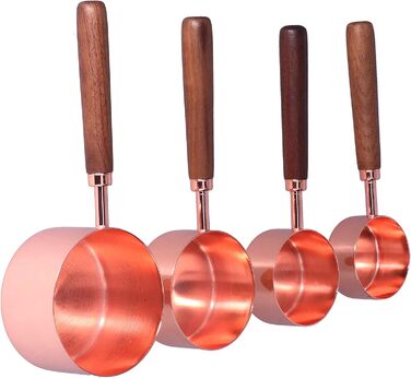 LANTRO JS 4 Measuring Cups, Stainless Steel Measuring Spoons with Copper-Plated Handle, Baking Tools for Coffee, Milk, Oil, Spices, Food Measurement