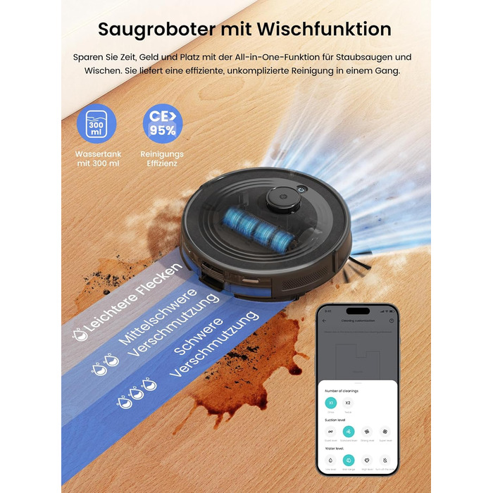 Робот-пилосос LEFANT M1 Pro: з картографією, функцією миття, 5500Pa, для тварин, керування через додаток/Alexa, білий/чорний