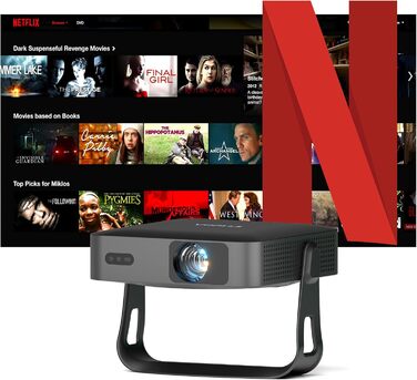 Міні-проектор Smart Beamer 4K з автофокусом та корекцією трапецеїдальних спотворень. Підтримка Netflix, WiFi6, Bluetooth, 25000 люмен, Full HD 1080P. 360° обертання для дому та вулиці. Сумісний з телефоном. Модель A-25000L