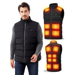 Електрична гріюча жилетка для чоловіків та жінок з 15 зонами нагріву - 3 режими температури, для активного відпочинку, катання на лижах, полювання, кемпінгу (без акумулятора), чорна, XXL