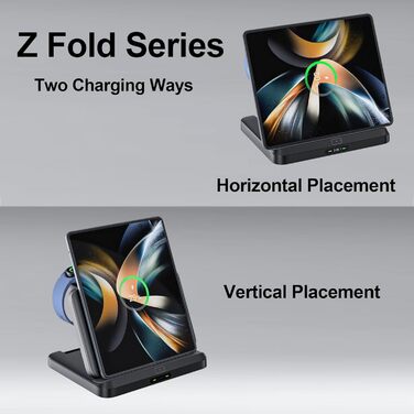 Бездротова зарядка 3-в-1 для Samsung Galaxy: S25/S24/S23/S22, Z Flip 6/5, Z Fold 6/5, Buds3 Pro/Buds3, Watch7/Watch Ultra/Watch6 (Чорний)