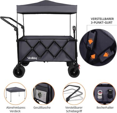 3-в-1 Вагончик-Платформа Складаний з Гальмами, 150л, 136кг, Сірий