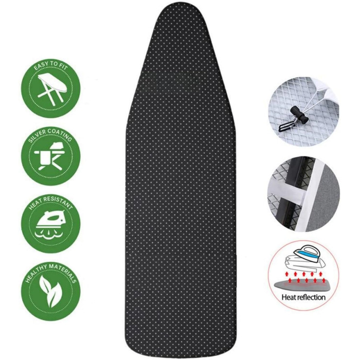 Чохол для прасувальної дошки Yizunnu, 140 x 50 см, товсте ущільнення, шнурок для фіксації, регульована застібка, простий крій та стійкий до подряпин принт (чорні крапки)