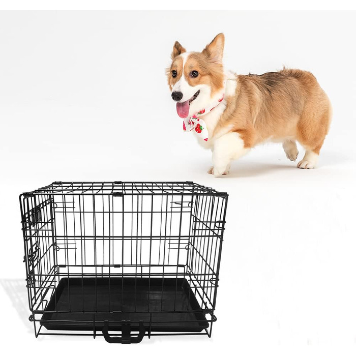 Клітка для собак 91 x 56 x 62 см, складана з 2 дверцятами, переноска для собак, автобокc для собак, з піддоном, дротяна клітка, переноска для собак, розмір L (117 x 64 x 86 см)