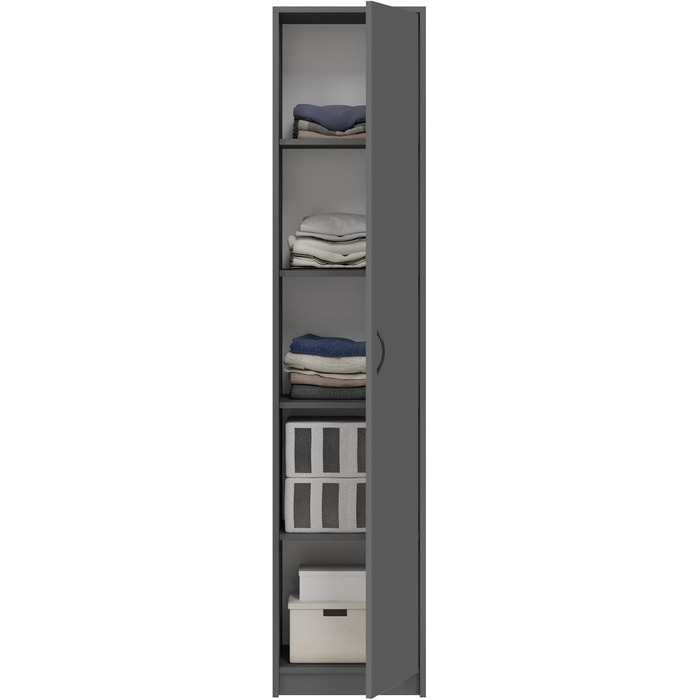Bookshelf Wardrobe Shelf White 40cm wide 180cm high Cabinet Organizer Multi-purpose Cabinet with 4 adjustable shelves Filing cabinet Shelf Wall narrow Wood for bedroom hallway basement office (Anthracite)