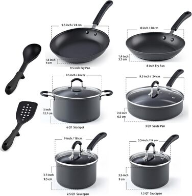 Cook N Home професійний набір посуду з анодованого алюмінію, скло, чорний, 12 предметів