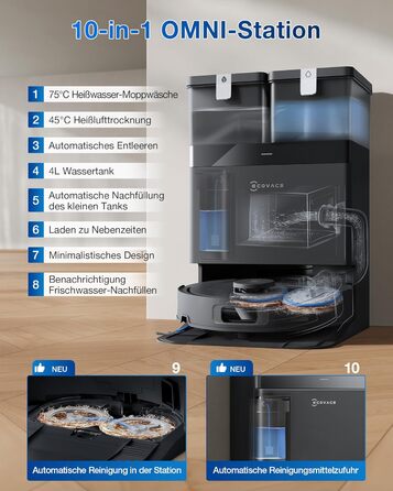 Робот-пилосос ECOVACS DEEBOT T30S PRO з функцією миття, 11000 Па, технологія ZeroTangle, миття гарячою водою 70°C, TruEdge™ для миття країв, акумулятор 6400 мАг, уникнення перешкод за допомогою AI (T30C OMNI Gen2 S)