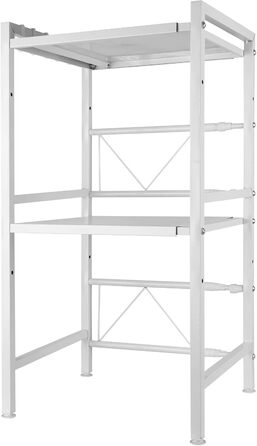 Поличка для мікрохвильової печі, 3 яруси, органайзер з гачками, розширювана, 40-64 см, з вуглецевої сталі, білий