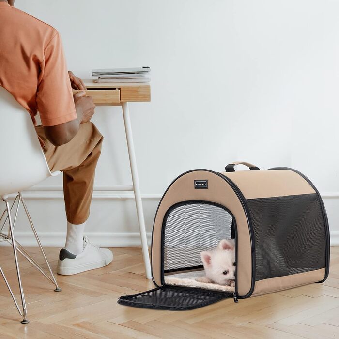 Складана переноска для собак Petfit, Khaki, S - дихаюча переноска-будка для малих собак та котів