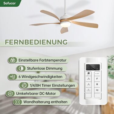 Стельовий вентилятор Sofucor Smart з підсвічуванням 132 см, управління Alexa/APP, пульт, 3 режими світла, таймер, 6 швидкостей, DC мотор, для вітальні