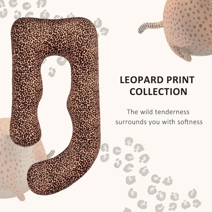Подушка для вагітних Chilling Home J-подібної форми, подушка для тих, хто спить на боці, подушка для годування, велика подушка для підтримки, подушка для жінок та тих, хто спить на боці (леопардовий принт)