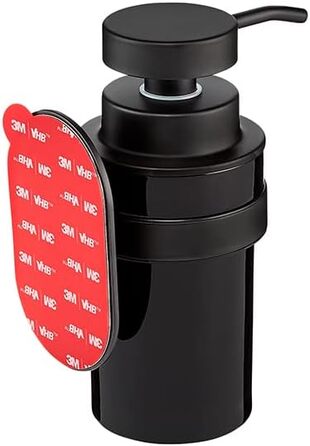 ovimar Soap Dispenser Lokta | black | Wall Mount No Drilling | made of stainless steel and black glass | Large opening | Easy to refill | Suitable for bathroom or kitchen | Hand sanitizer dispenser