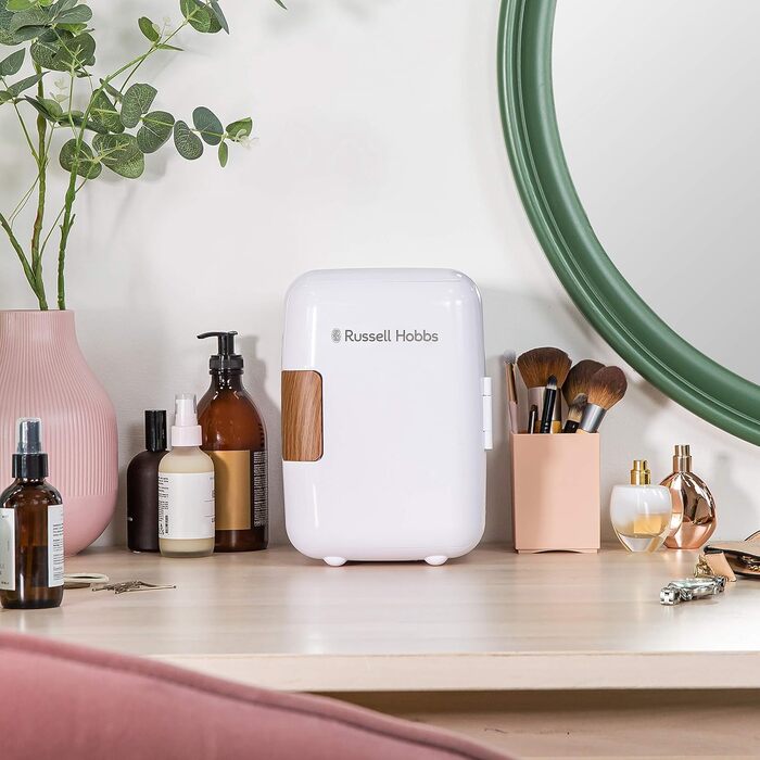 Russell Hobbs Mini Portable Cooler & Warmer - Drink, Beauty & Skincare - AC/DC - Scandi Style White & Wood Effect