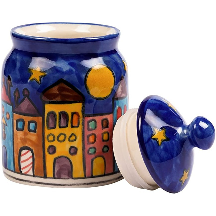Gall&Zick Sugar Bowl Set/2 Spice Jar Sugar Dispenser Ceramic Painted Blue Tableware Sugar Spice Jar Container