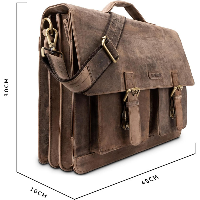 Сумка для ноутбука LEABAGS шкіряна чоловіча Vintage Graubraun до 15 дюймів з ременем через плече